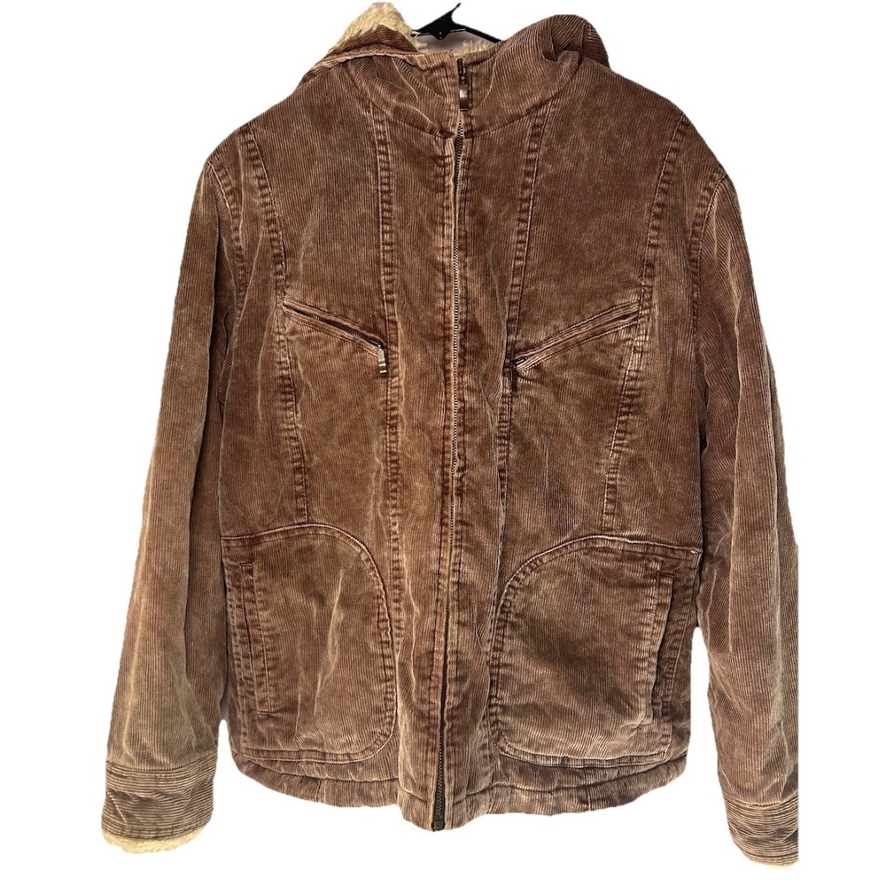 New York Classics Brown Corduroy Sherpa Lined Hooded Jacket Women's 1X